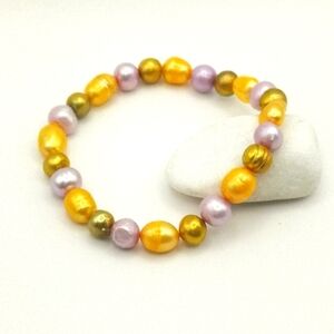 Multi Colour freshwater Pearl stretch bracelet Yellow Purple 🆕